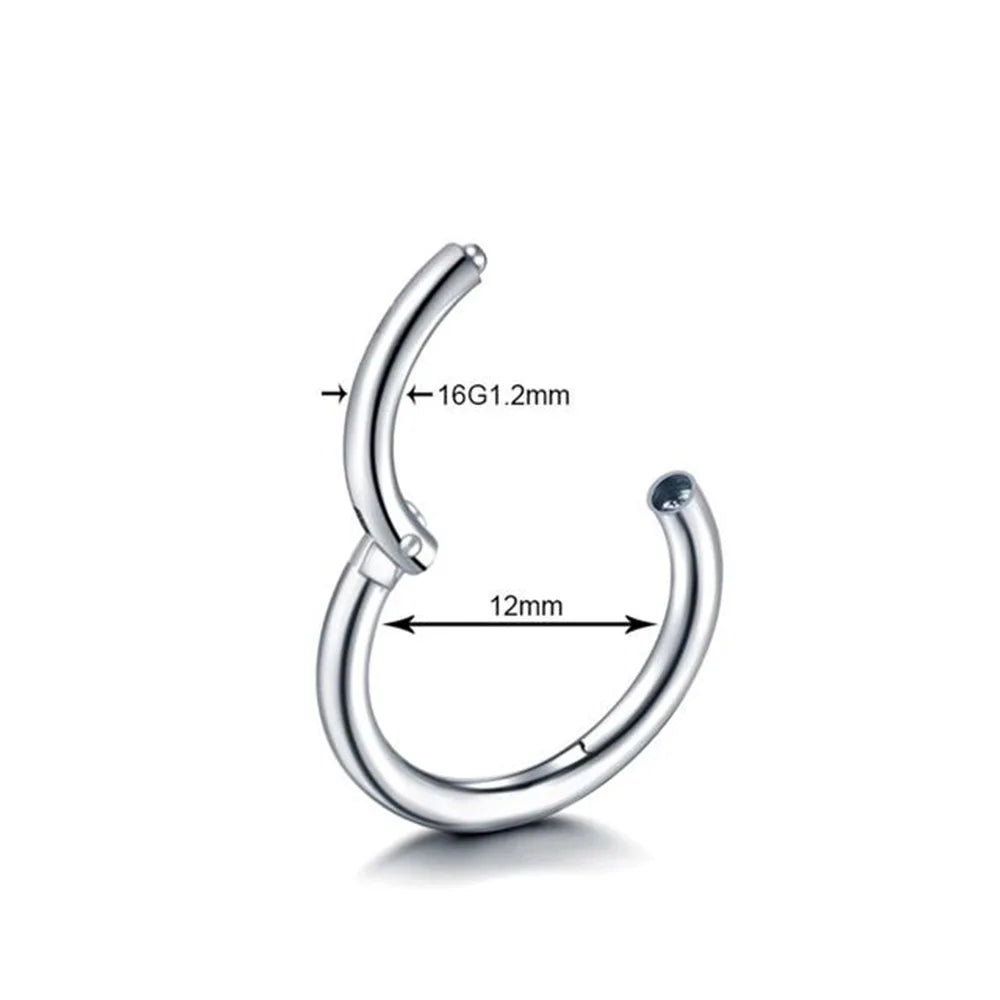 Nose Rings Hoop 6/8/10/12mm Hinged Clicker Segment Nose Rings Stud Ear Cartilage Ring Clips Stainless Steel Seamless Earrings