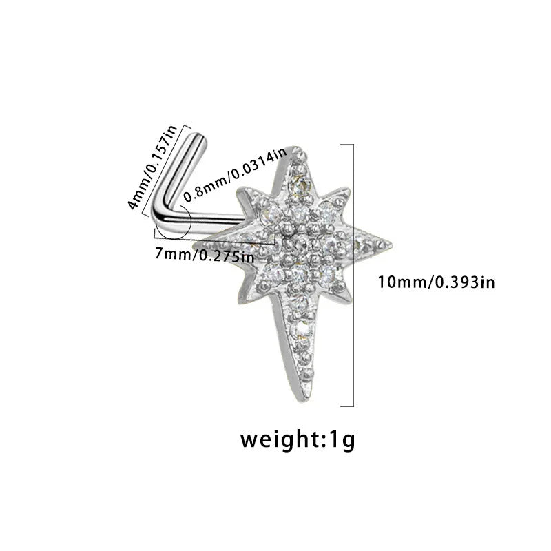 Nose Rings for Women Surgical Steel L Bend Pin CZ Heart Dangle Nose Stud Ring Fashion Body Piercing Jewelry 20G 7mm