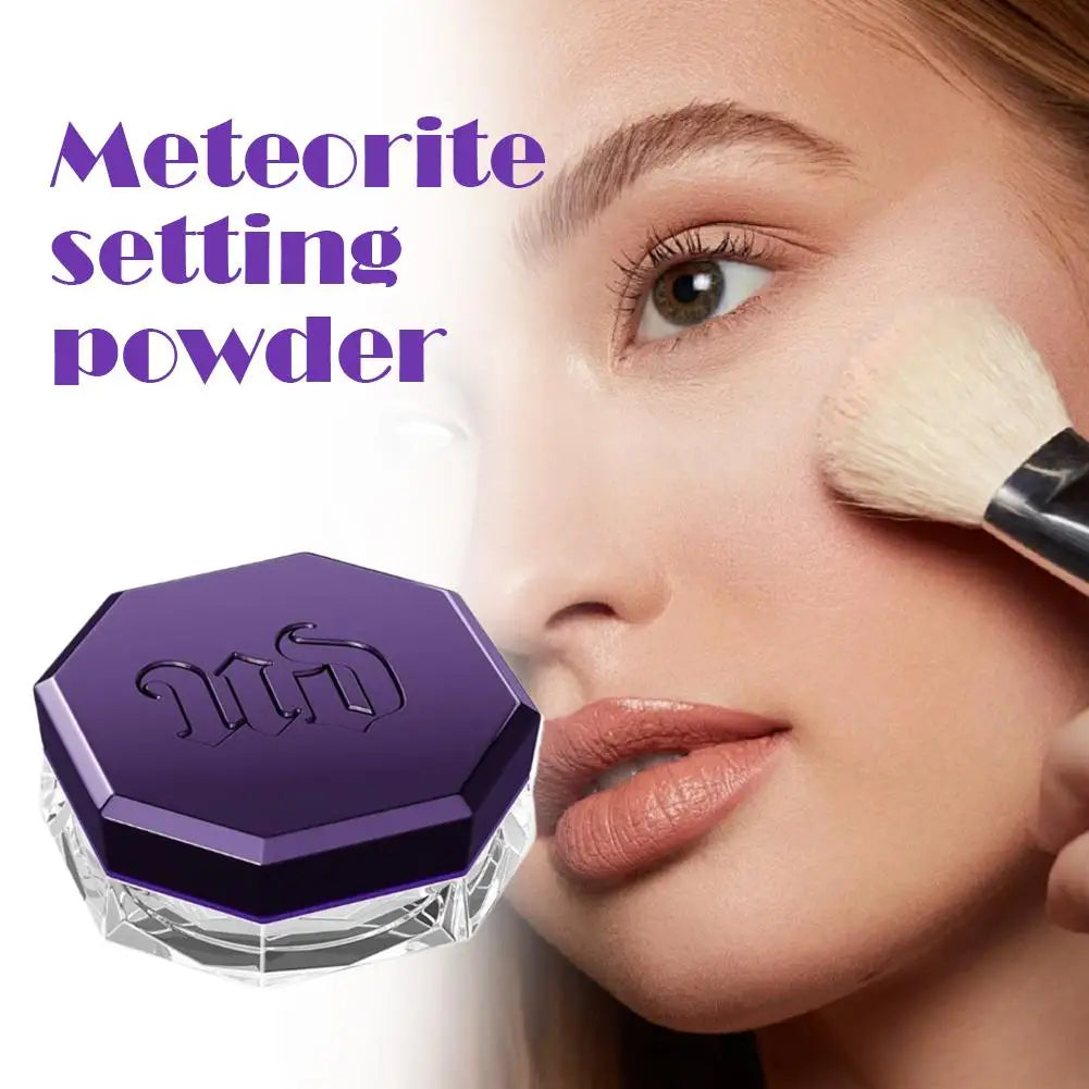 10g Meteorite Fine Setting Powder With Makeup Brush Set - Strong Powder Gripping Soft Cosmetic Brush Loose Powder Face Makeup