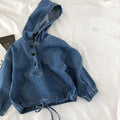 Hoodie for Children Spring Autumn Long Sleeve Blue Denim Hoody Fashion Sweatshirts New Comfortable Loose Girls Boys Tops GY03232
