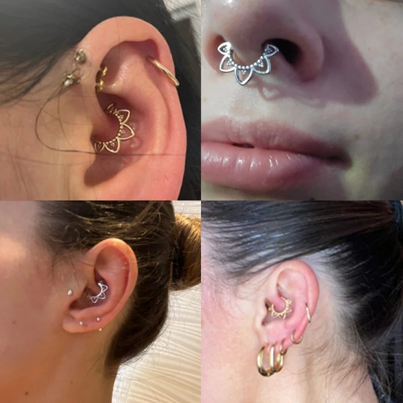 Stainless Steel Nose Ring Flower Hinged Septum Clicker Nose Hoop Seamless Nose Ring for Women Cartilage Nose Piercing Jewelry
