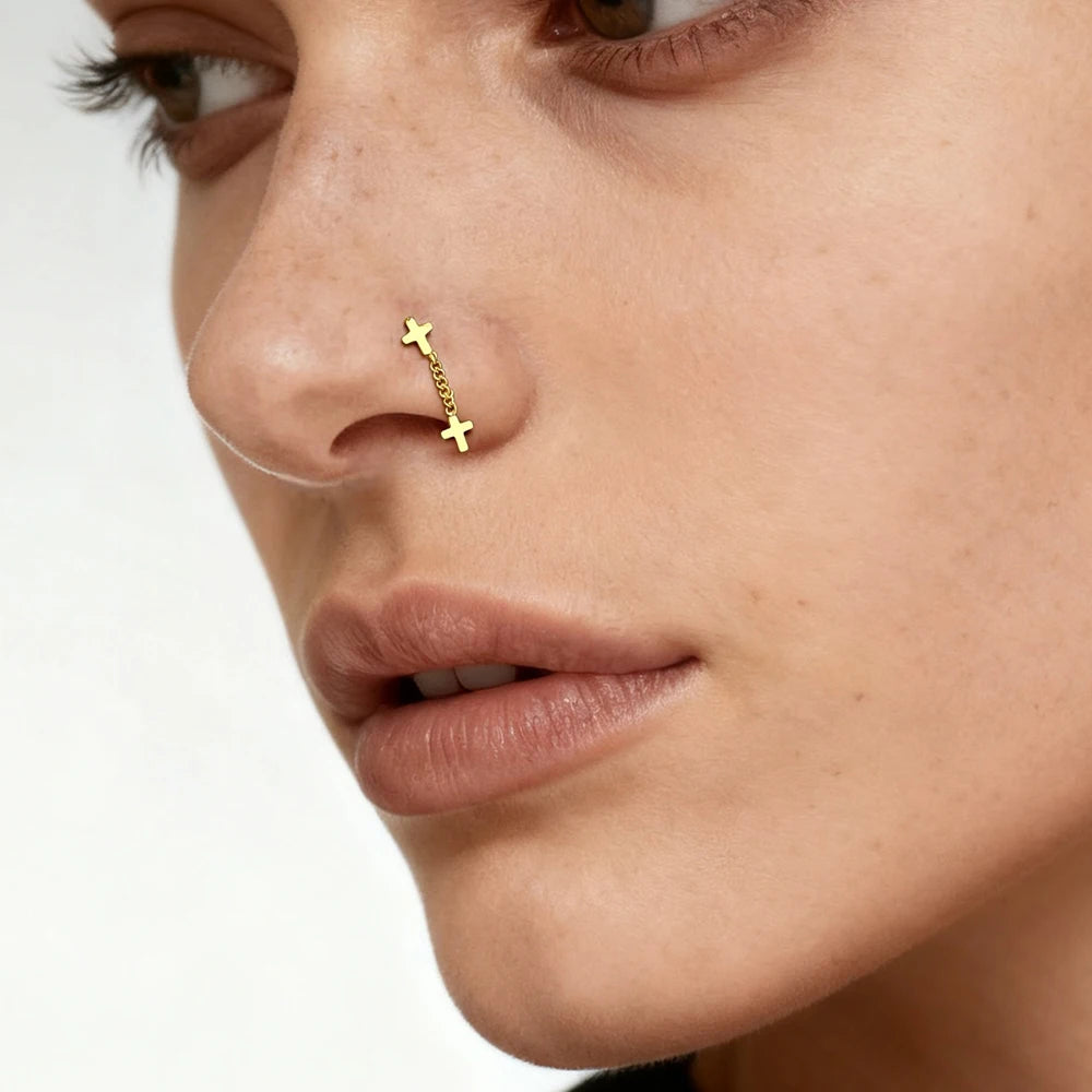 Nose Rings for Women 316L Stainless Steel Nostril Hoop Nose Ring Studs Fashion Body Cross Nose Piercing Jewelry Set