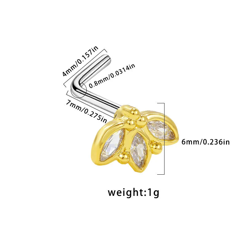 Nose Rings for Women Surgical Steel L Bend Pin CZ Heart Dangle Nose Stud Ring Fashion Body Piercing Jewelry 20G 7mm