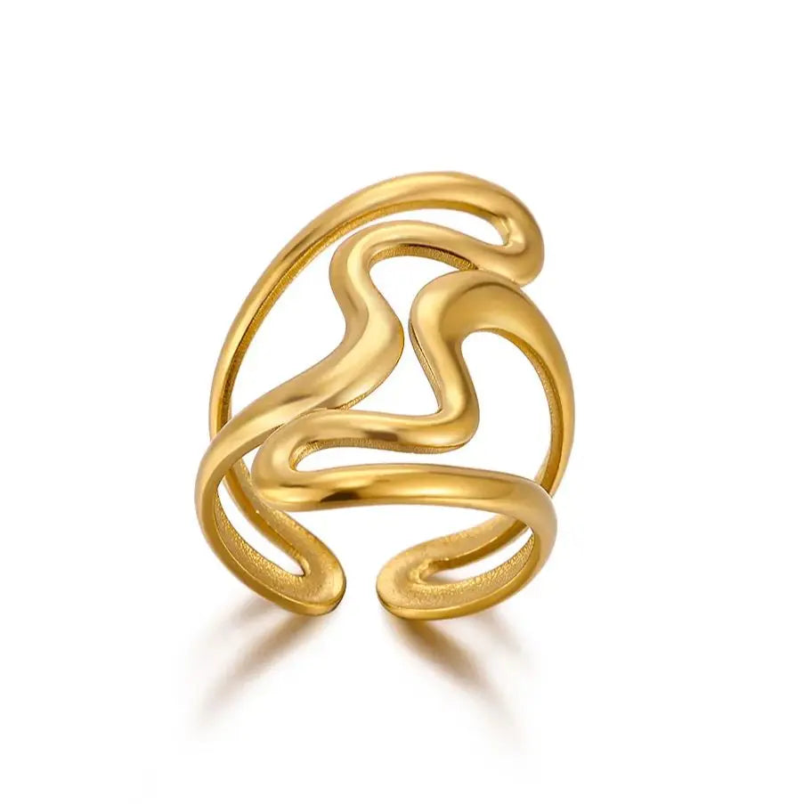 Irregular Geometric Rings for Women Gold Color ‌Stainless Steel Twisted Adjustable Ring Durable Rustproof Trendy Jewelry Gift