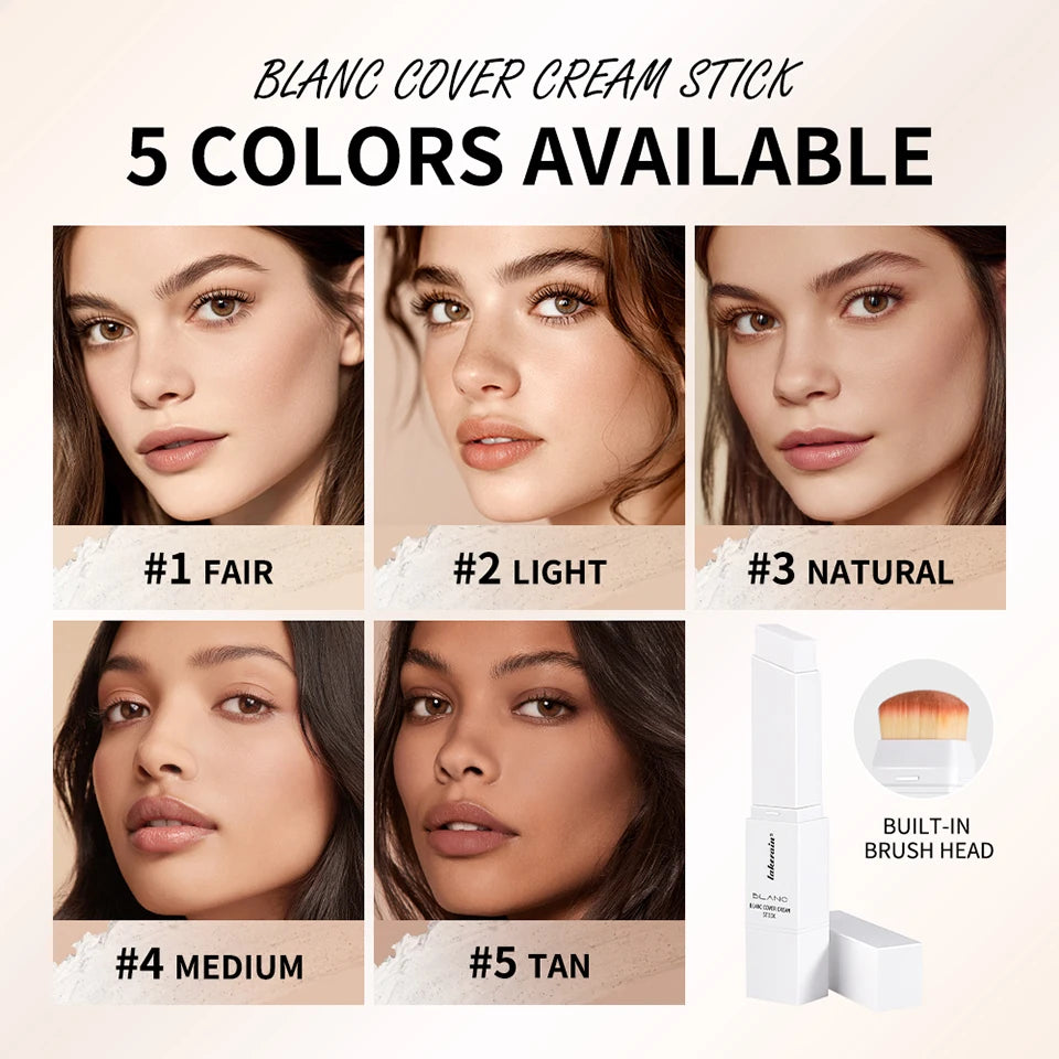 Foundation Stick Color Changing Foundation with Detachable Brush Blanc Cover Cream Stick Changing Hight Coverage Base Makeup