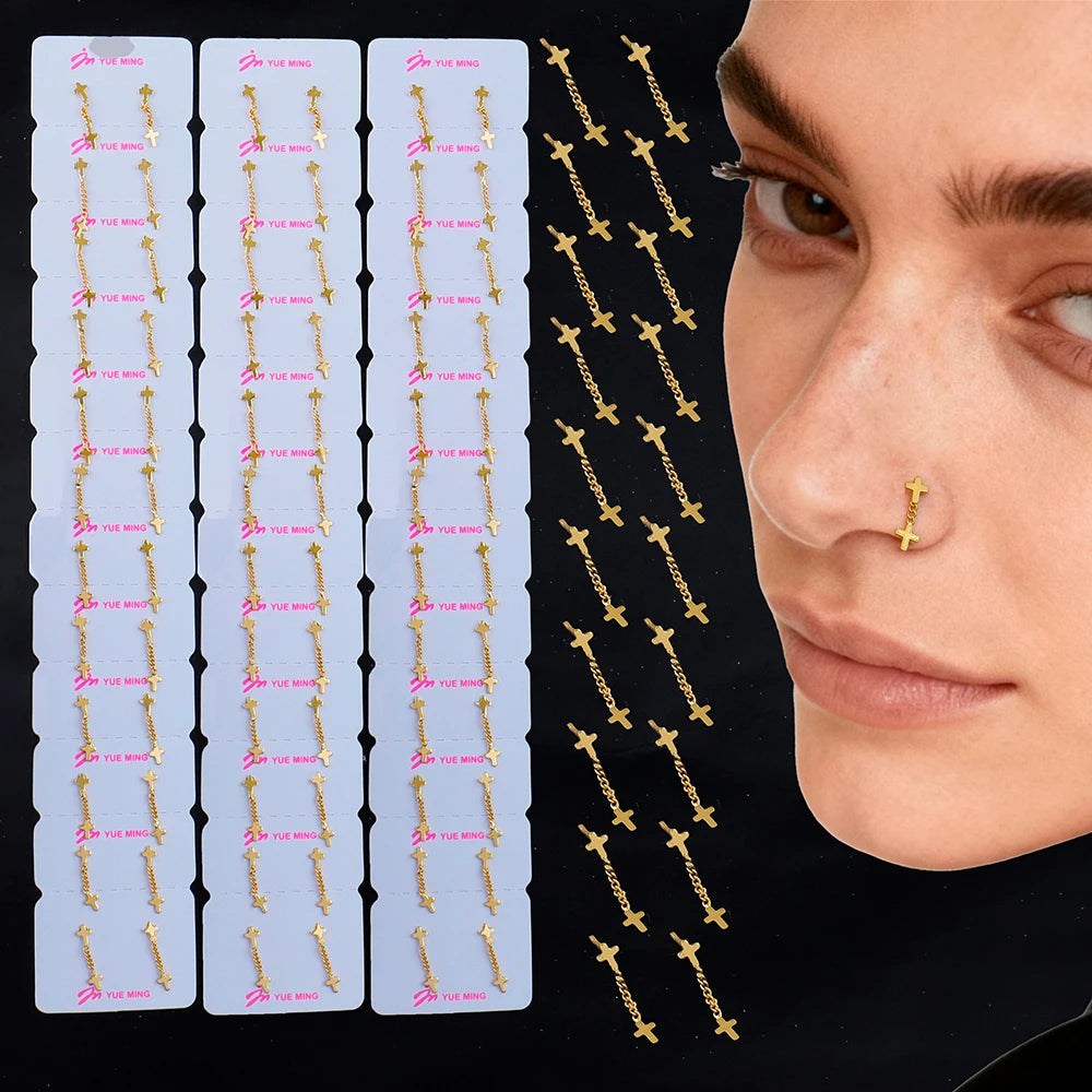 Nose Rings for Women 316L Stainless Steel Nostril Hoop Nose Ring Studs Fashion Body Cross Nose Piercing Jewelry Set