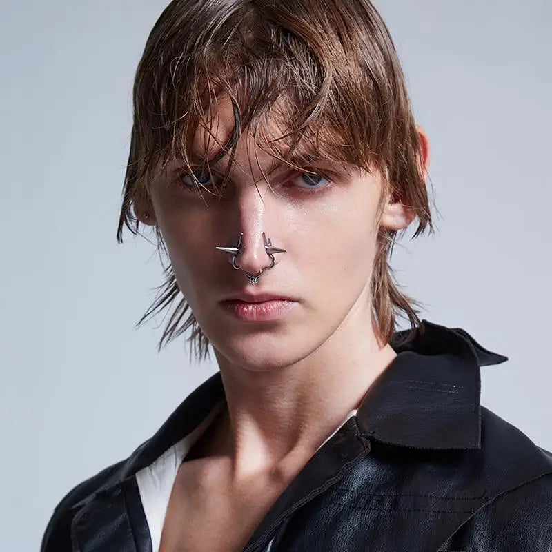 Fake Piercings Nose Hoop Punk Pointed Cone Nose Ring Jewelry Unisex Gothic Nasal Ring Street Rock Design Accessories Gift