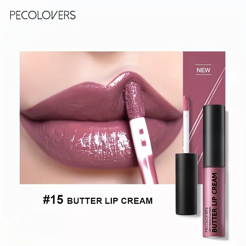 Butter Lip Cream Liquid Lipstick, Non-Sticky, Moisturizing High Pigment For Nude Red Sexy Lip Makeup Cosmetic