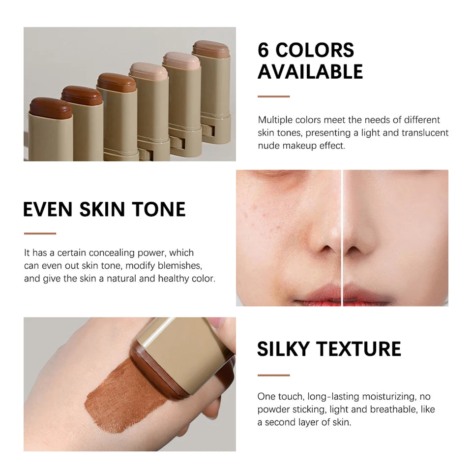 Foundation Stick  Serum Boosted Skin Tint Balm Silky Texture Moisturizing Coverage Plumper Natural Even Skin Tone Travel Makeup