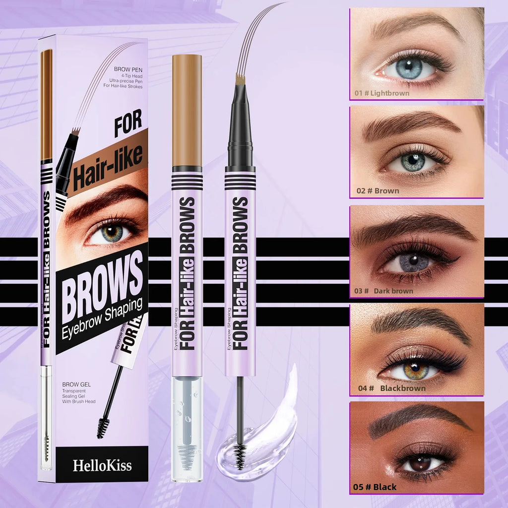 Waterproof Eyebrow Pencil 2in1 Liquid Gel Pen Long Lasting Cream Makeup Kit Four Claw Double End Natural Brow Styler
