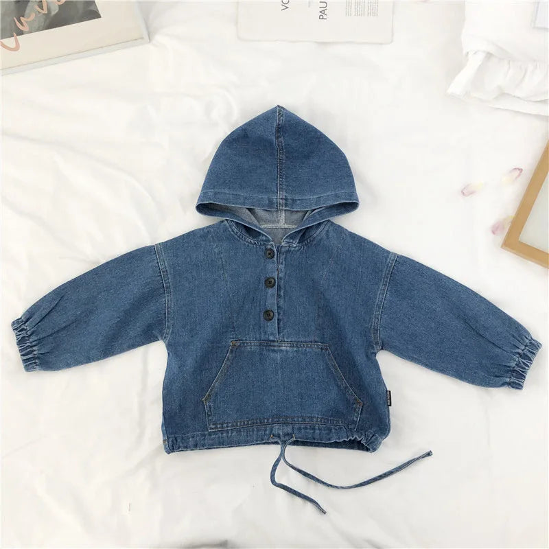Hoodie for Children Spring Autumn Long Sleeve Blue Denim Hoody Fashion Sweatshirts New Comfortable Loose Girls Boys Tops GY03232