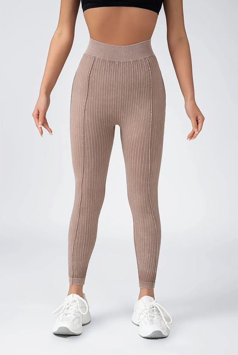 Women Striped Leggings V Back Fashion Gym Outdoor Fitness Athletic Workout Elastic Leggins Yoga Pants Sports Training Tights