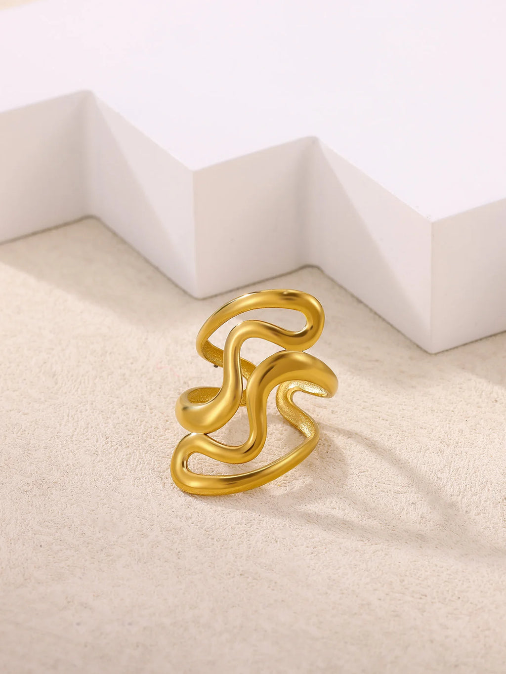 Irregular Geometric Rings for Women Gold Color ‌Stainless Steel Twisted Adjustable Ring Durable Rustproof Trendy Jewelry Gift