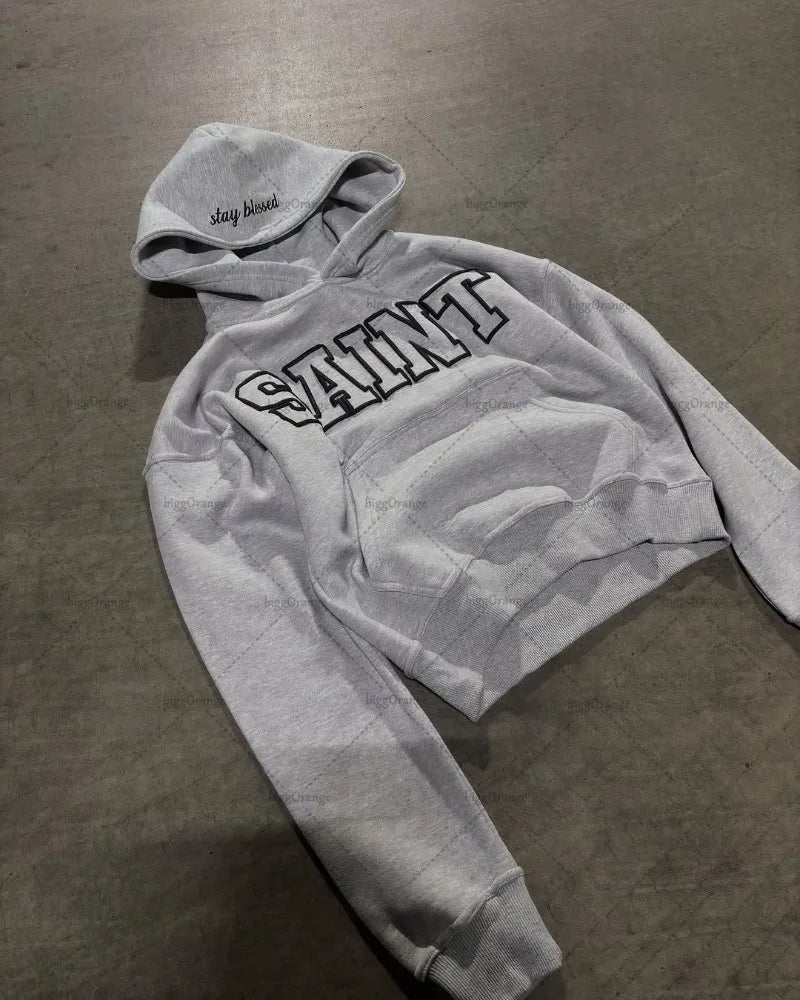 High Street Trendy Retro Letter Print Men's Sportswear Set Hip-Hop Punk Streetwear Hoodie Women Harajuku Casual Loose Sweatpants