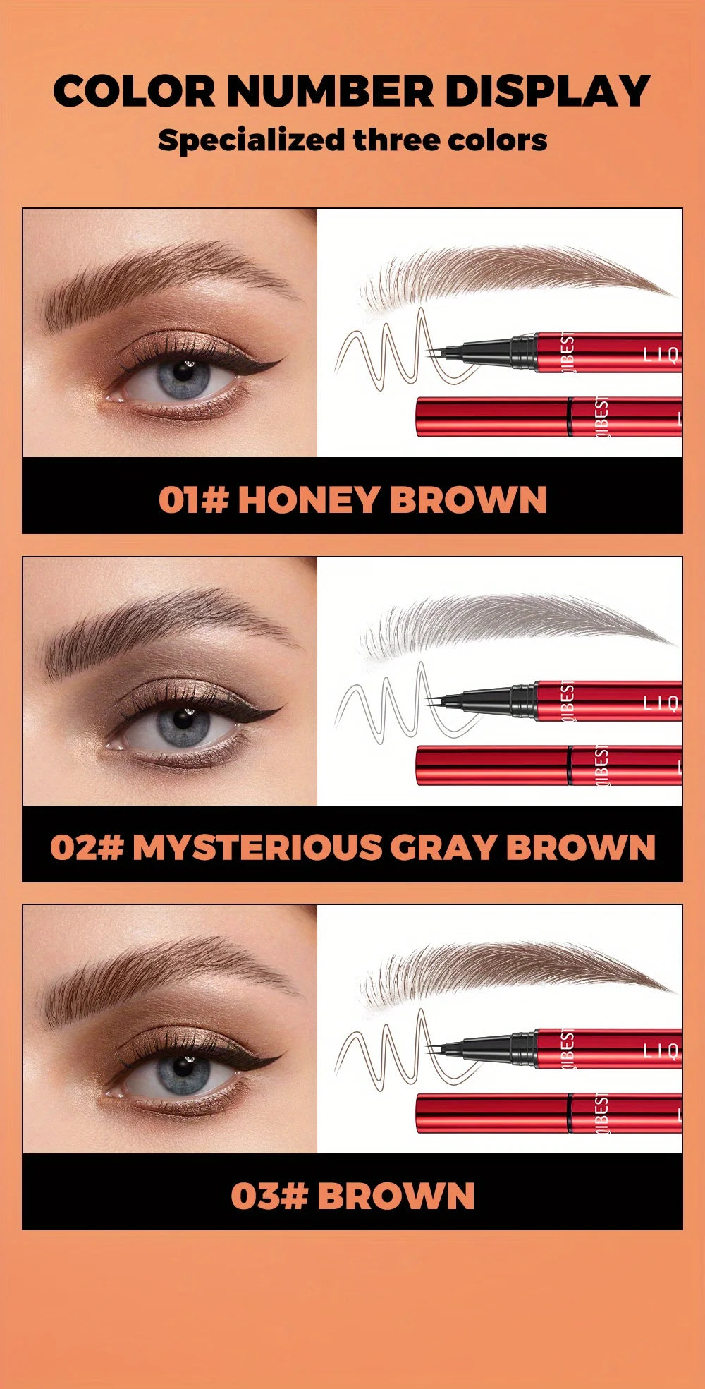 Eyebrow pencil waterproof and oil-proof, not easy to smudge, dark brown, light brown, with distinct roots
