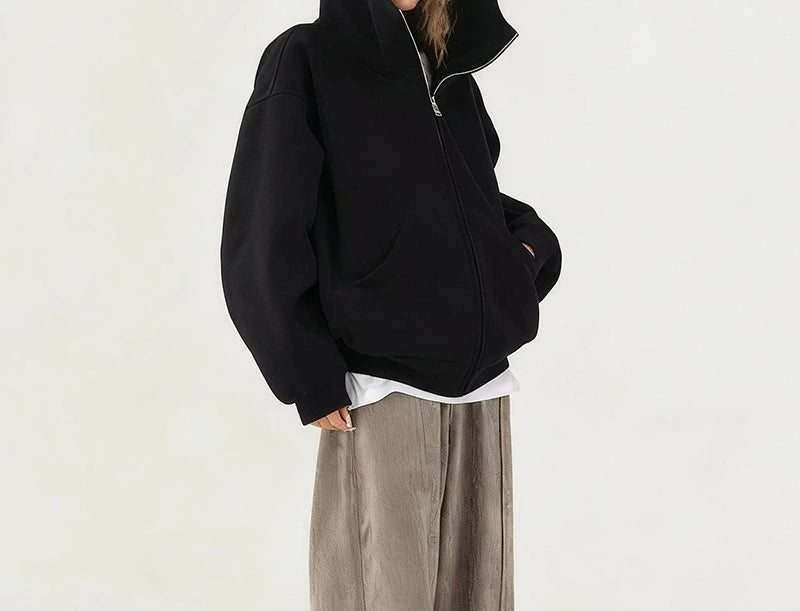 Hoodie  Outerwear  Hooded  Cardigan  Mid Length   Autumn and Winter Thick Loose Hoodie