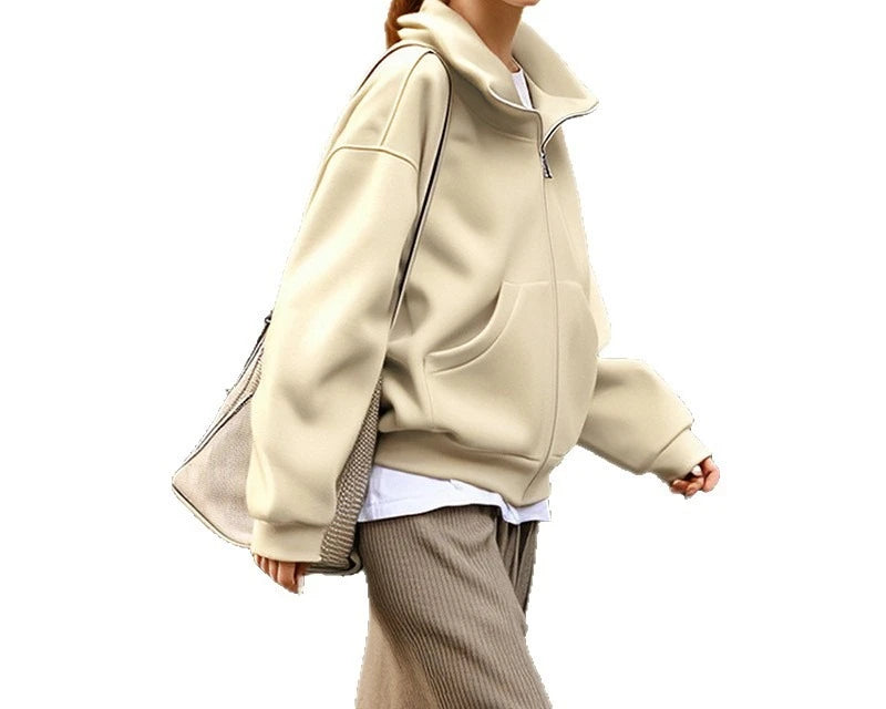 Hoodie  Outerwear  Hooded  Cardigan  Mid Length   Autumn and Winter Thick Loose Hoodie