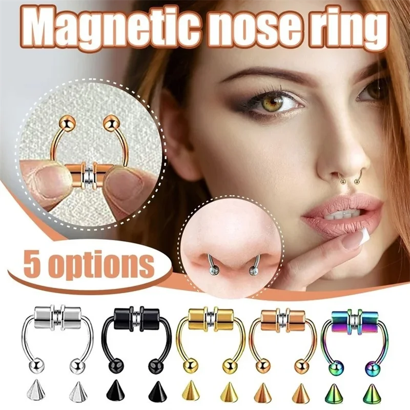 Magnetic Horseshoe Nose Rings, 316L Stainless Steel, Faux Septum Rings, Fake Piercing, Clip on, Hoop Rings, Gift for Women, Girl