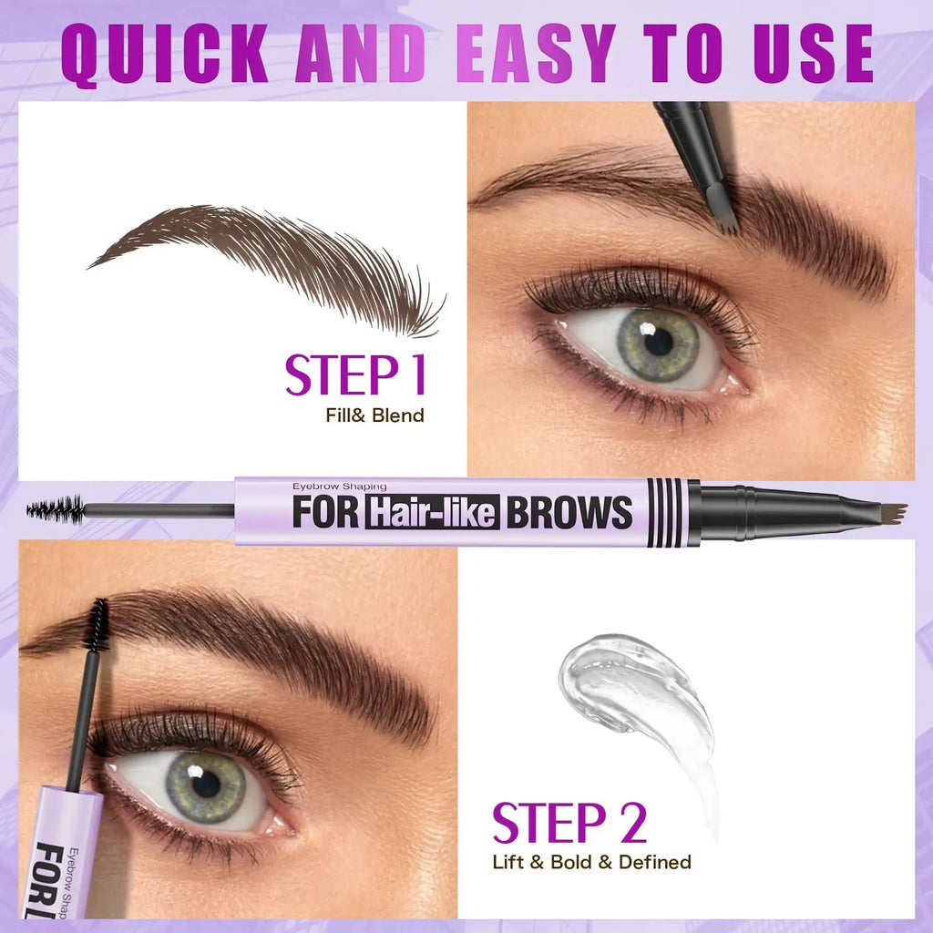 Waterproof Eyebrow Pencil 2in1 Liquid Gel Pen Long Lasting Cream Makeup Kit Four Claw Double End Natural Brow Styler