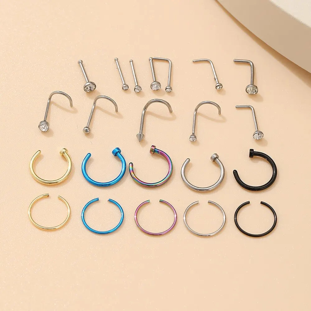 22 Pcs Of Suit Fake Nose Ring Earrings Fashion Punk Non-nose-piercing Septum Women Jewelry