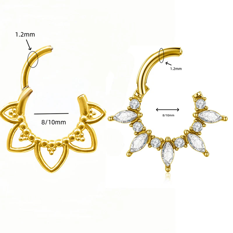 Stainless Steel Nose Ring Flower Hinged Septum Clicker Nose Hoop Seamless Nose Ring for Women Cartilage Nose Piercing Jewelry