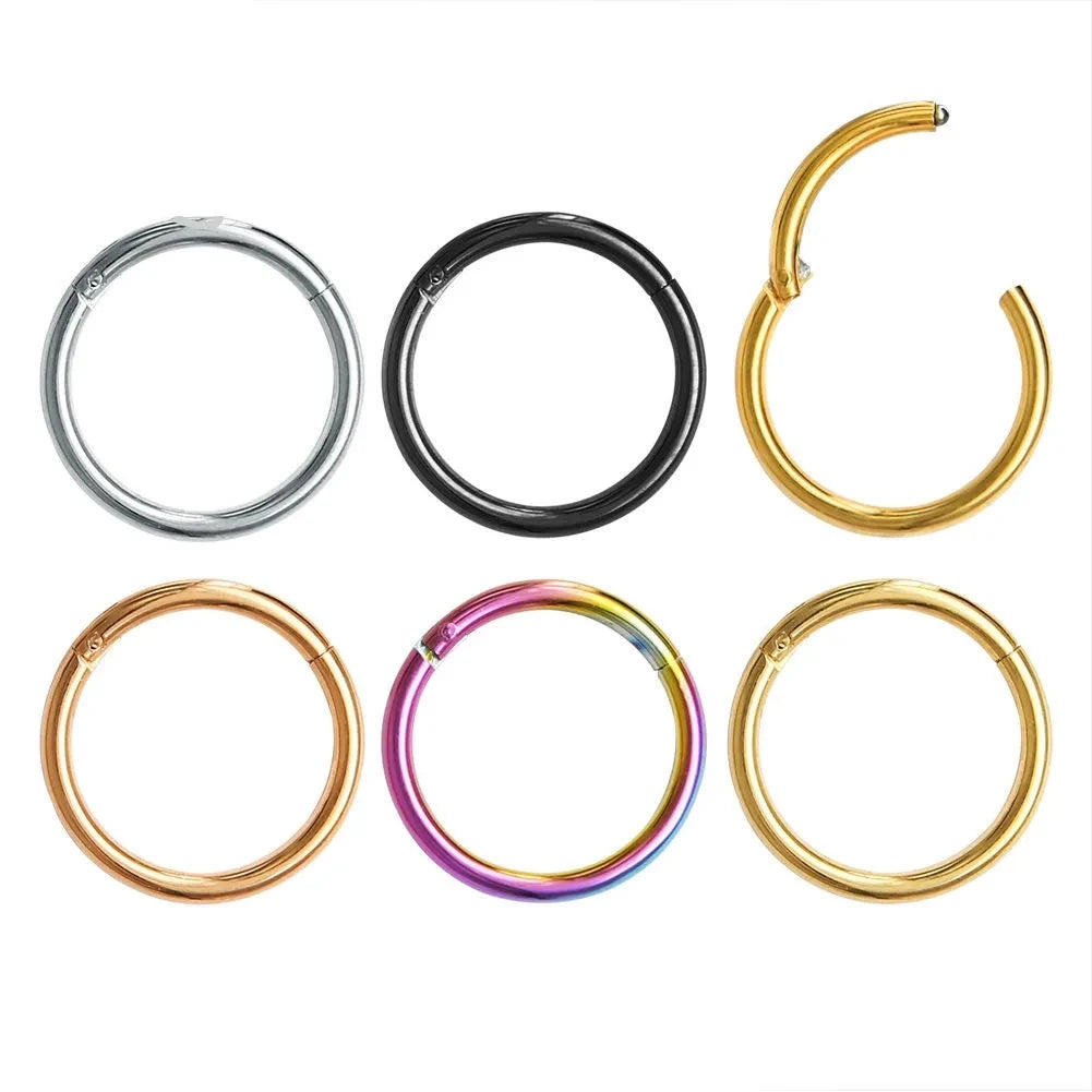 Nose Rings Hoop 6/8/10/12mm Hinged Clicker Segment Nose Rings Stud Ear Cartilage Ring Clips Stainless Steel Seamless Earrings