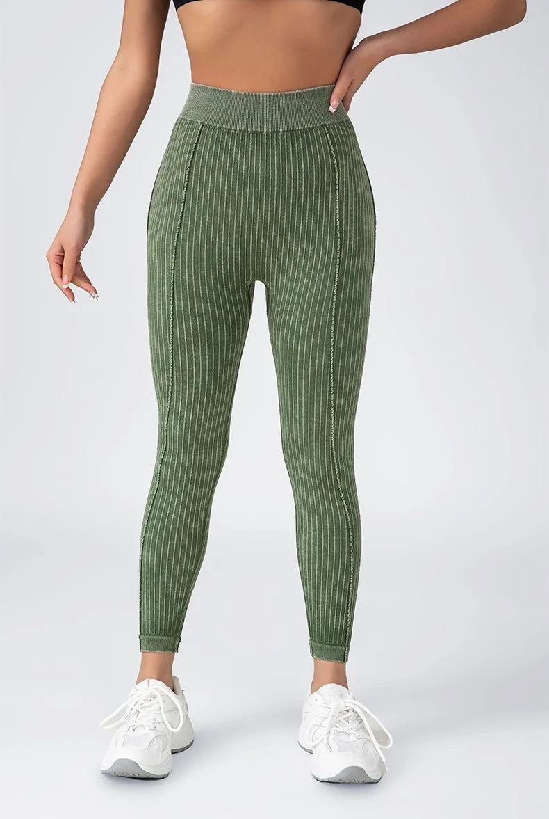 Women Striped Leggings V Back Fashion Gym Outdoor Fitness Athletic Workout Elastic Leggins Yoga Pants Sports Training Tights