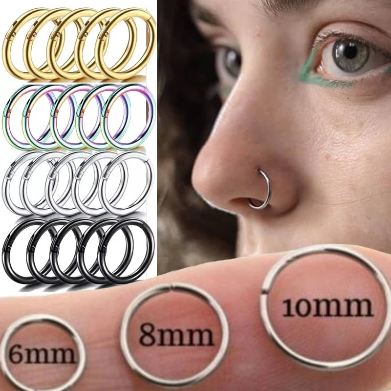 3pcs Nose Rings Hoop Hinged Clicker Segment Nose Rings Ear Cartilage Ring Clip Stainless Steel Ear Nose Body Piercing Jewelry