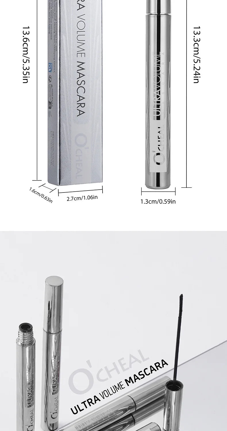 Silver Tube Mascara – Volumizing, Lengthening & Curling Formula, Waterproof & Smudge-Proof with Clump-Free, Flake-Resistant Wear