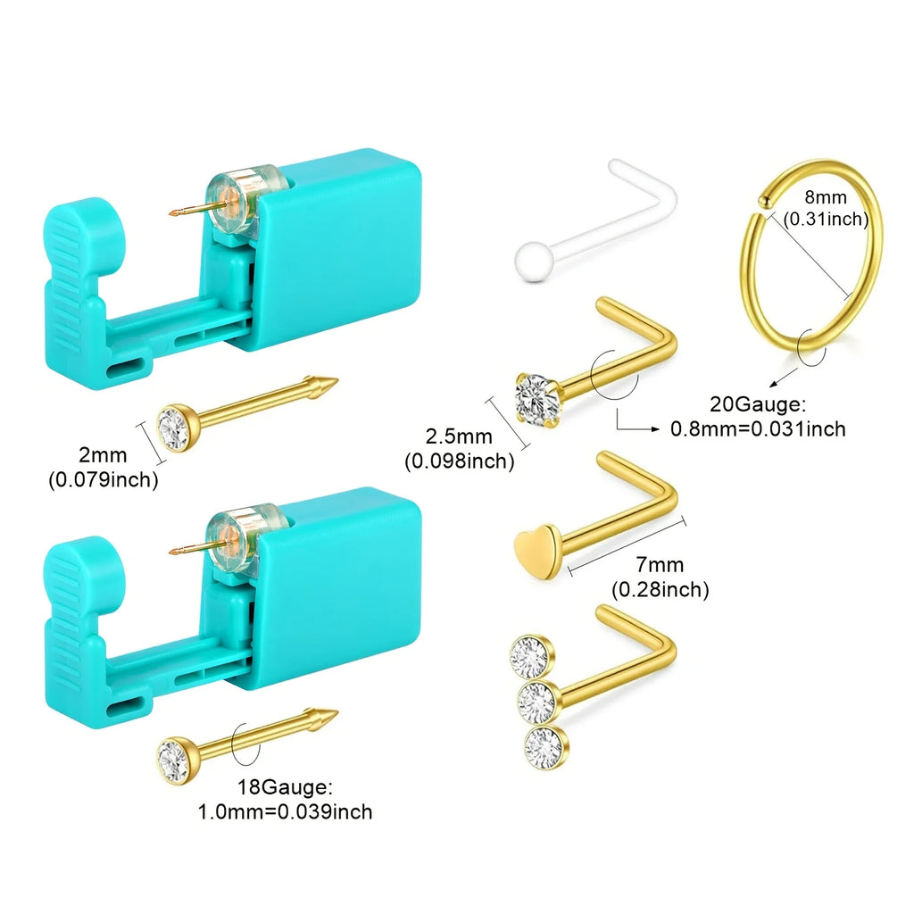 7pcs Nose Piercing Kit Nose Ring Piercing Kit, Nose Piercing Kit with Nose Rings Disposable Nose Piercing Gun Kit