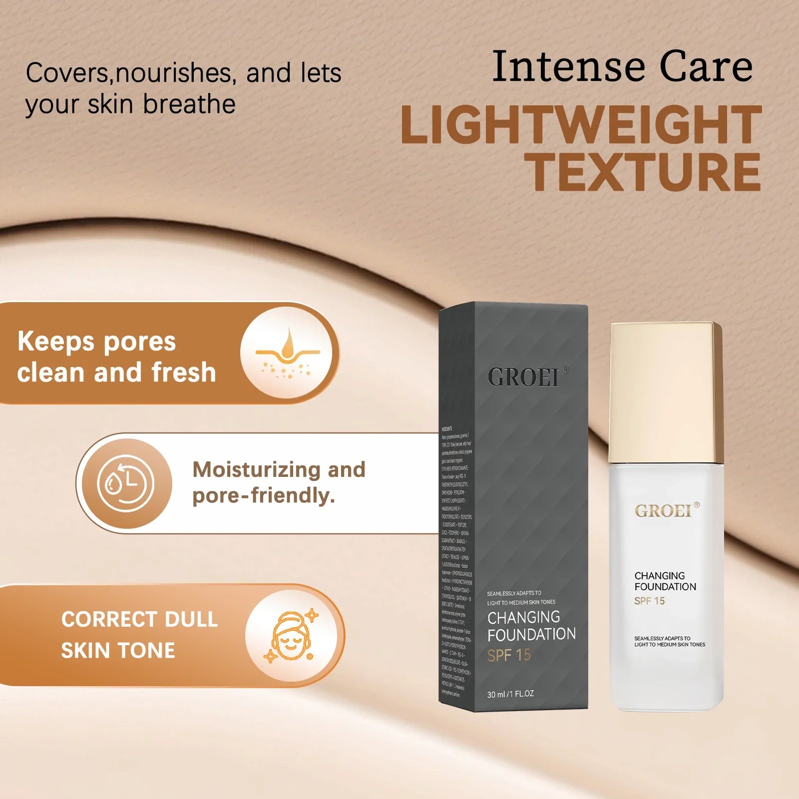 Color Changing Foundation Moisturizer Hydrating Oil-control  Color Longwearing Waterproof Travel Coverage Make Up Foundation