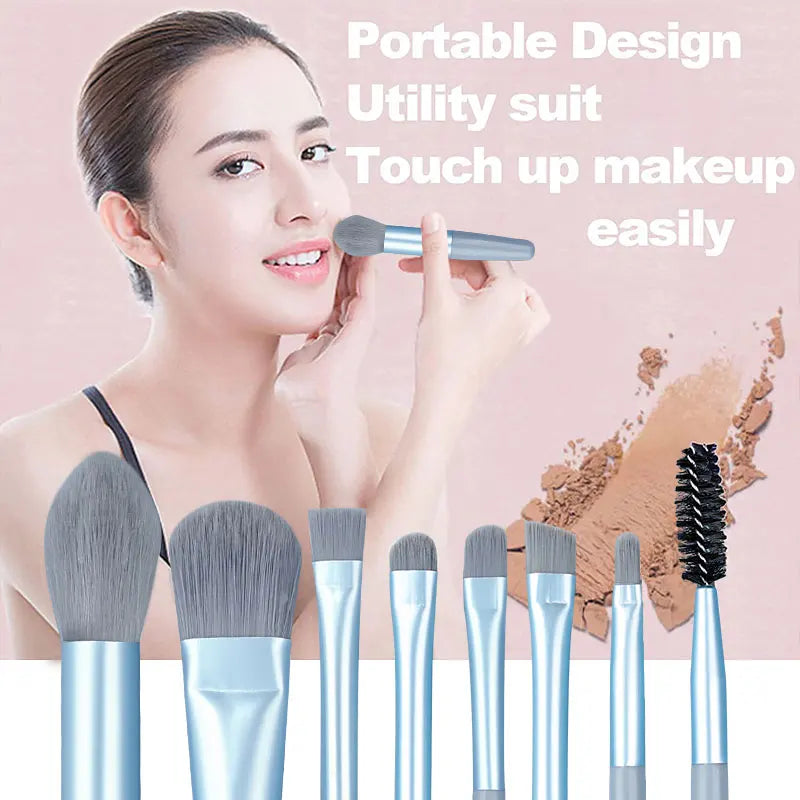 Makeup Brushes 8Pcs Set Travel Makeup Brush Kit with Bag Mini EyeShadow Foundation Loose Powder Blush Detail Brush Beauty Tools