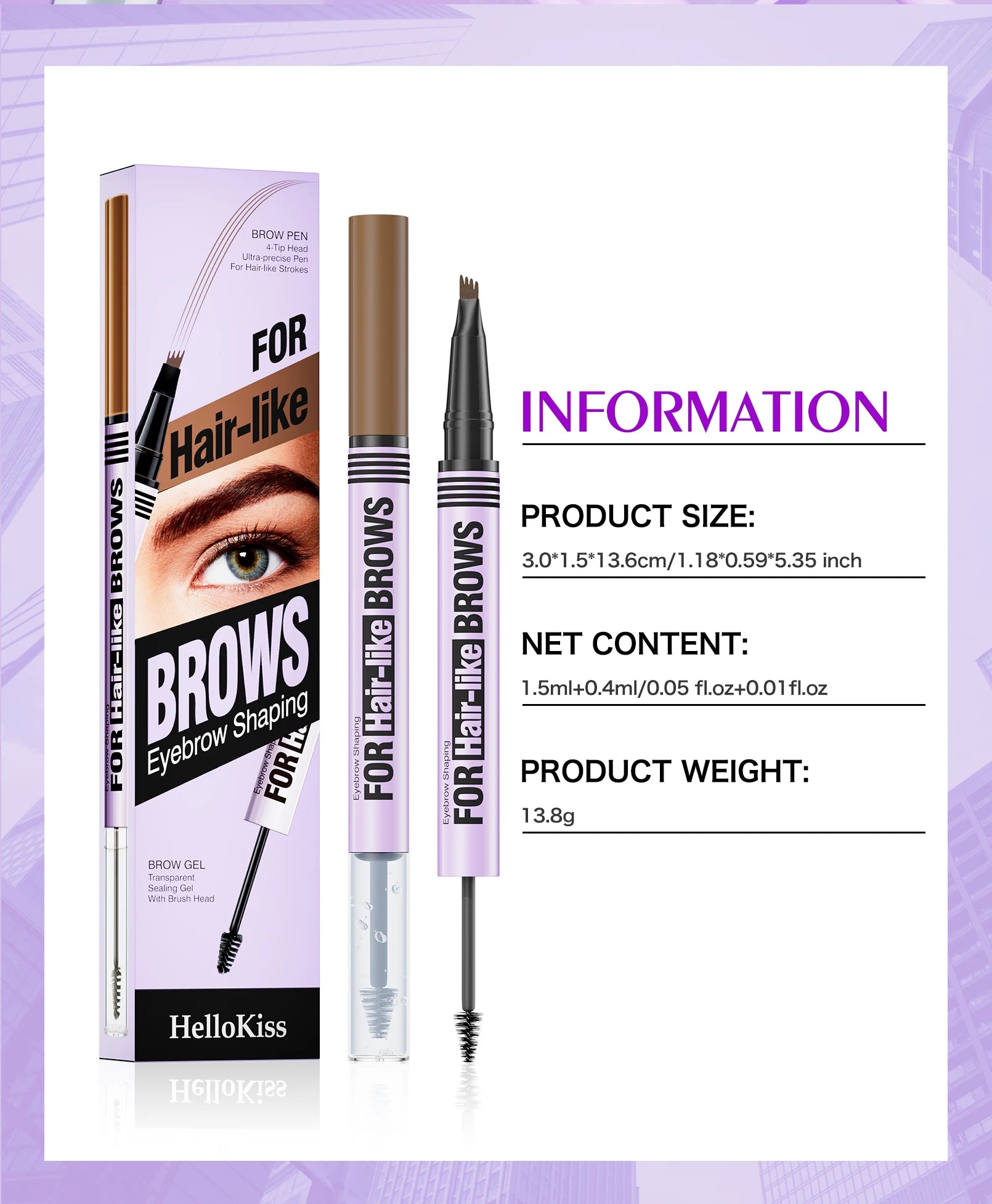 Waterproof Eyebrow Pencil 2in1 Liquid Gel Pen Long Lasting Cream Makeup Kit Four Claw Double End Natural Brow Styler