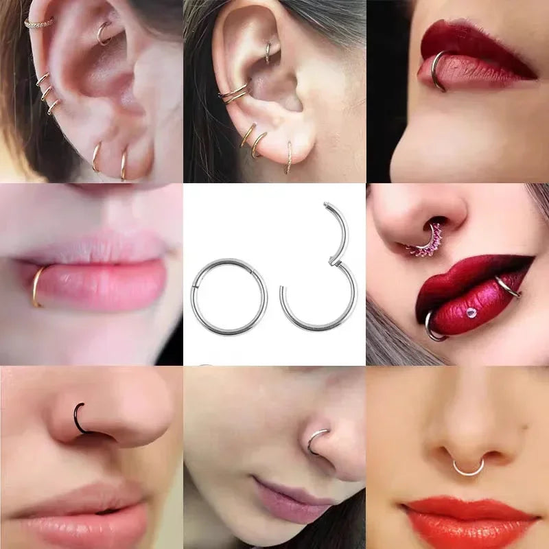 3pcs Nose Rings Hoop Hinged Clicker Segment Nose Rings Ear Cartilage Ring Clip Stainless Steel Ear Nose Body Piercing Jewelry