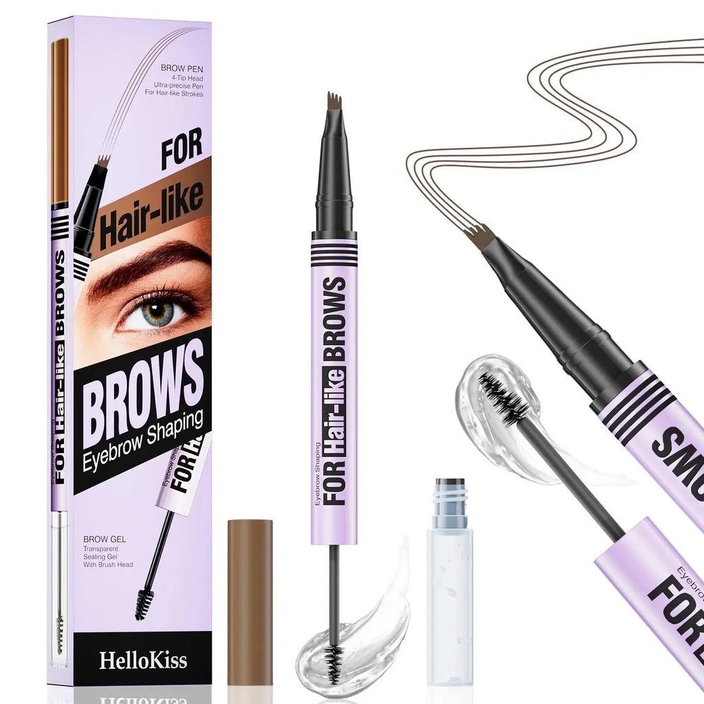Waterproof Eyebrow Pencil 2in1 Liquid Gel Pen Long Lasting Cream Makeup Kit Four Claw Double End Natural Brow Styler