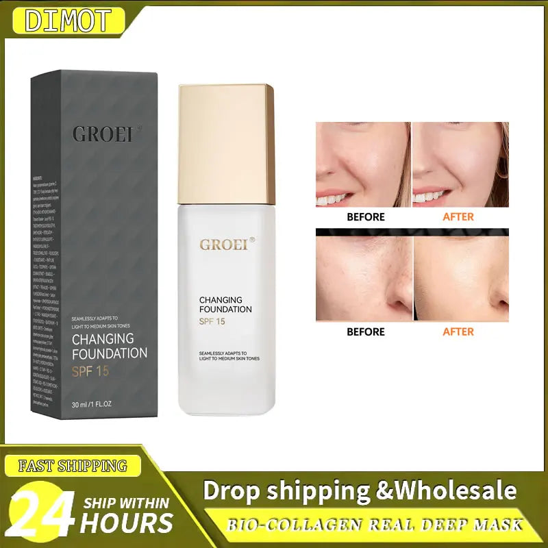 Color Changing Foundation Moisturizer Hydrating Oil-control  Color Longwearing Waterproof Travel Coverage Make Up Foundation