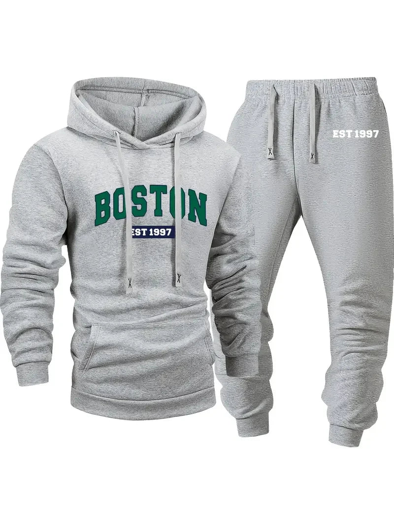 Men's sportswear set, fashionable street style city name printed sportswear for autumn and winter outdoor fitness and jogging ca