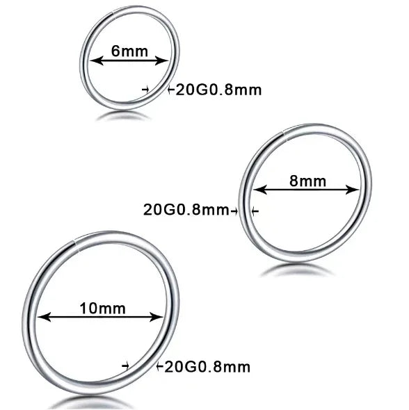 3pcs Nose Rings Hoop Hinged Clicker Segment Nose Rings Ear Cartilage Ring Clip Stainless Steel Ear Nose Body Piercing Jewelry