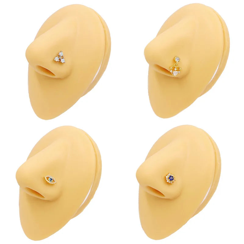 Nose Rings for Women Surgical Steel L Bend Pin CZ Heart Dangle Nose Stud Ring Fashion Body Piercing Jewelry 20G 7mm