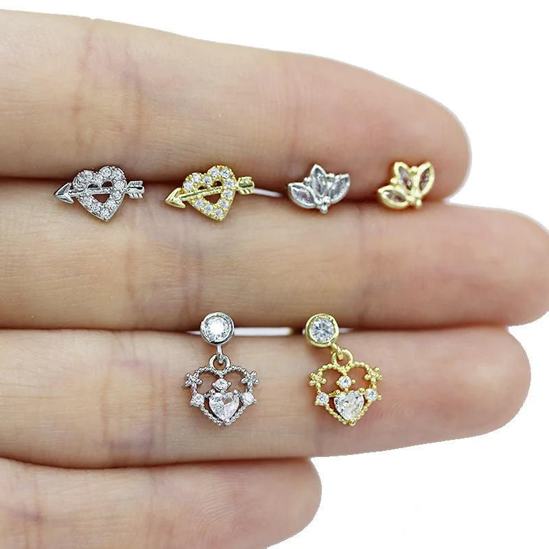 Nose Rings for Women Surgical Steel L Bend Pin CZ Heart Dangle Nose Stud Ring Fashion Body Piercing Jewelry 20G 7mm