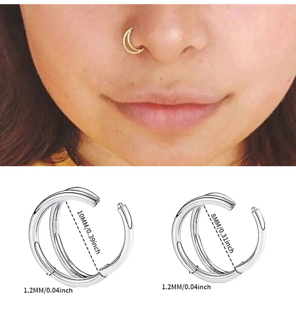Nose Rings Hoops Double Septum Rings Cartilage Hoop Earring Piercing Nariz Open Stacked Hoop Nose Rings for Women and Men