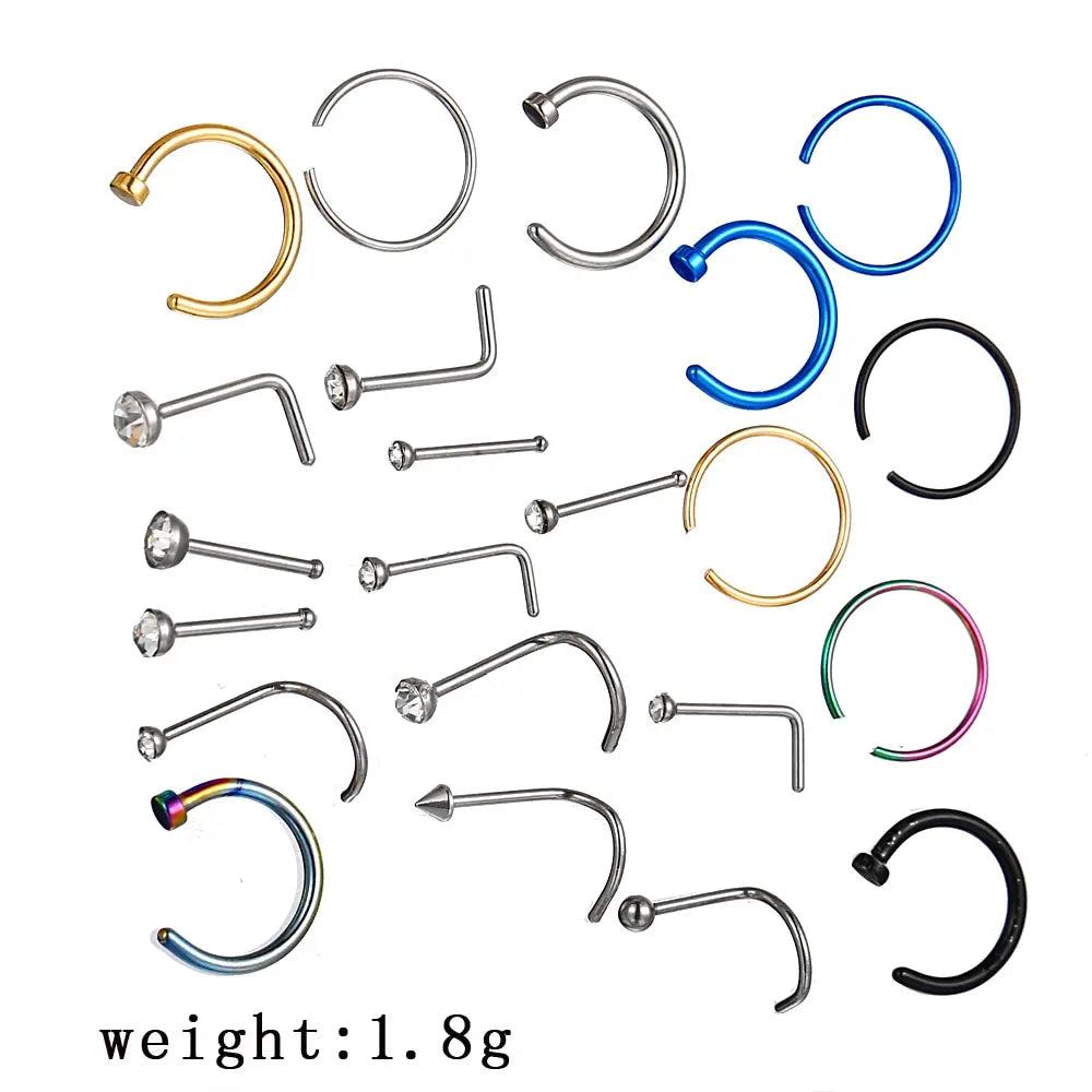 22 Pcs Of Suit Fake Nose Ring Earrings Fashion Punk Non-nose-piercing Septum Women Jewelry