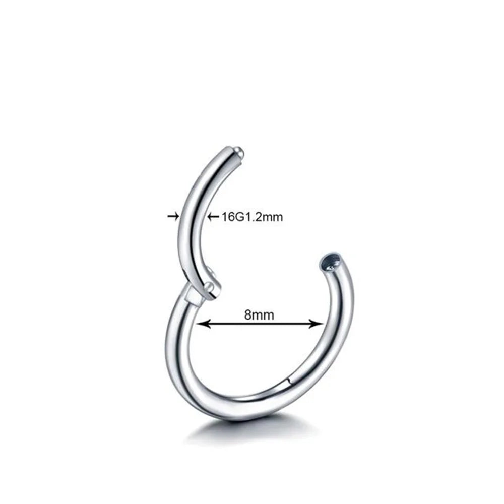Nose Rings Hoop 6/8/10/12mm Hinged Clicker Segment Nose Rings Stud Ear Cartilage Ring Clips Stainless Steel Seamless Earrings