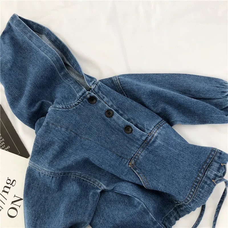 Hoodie for Children Spring Autumn Long Sleeve Blue Denim Hoody Fashion Sweatshirts New Comfortable Loose Girls Boys Tops GY03232
