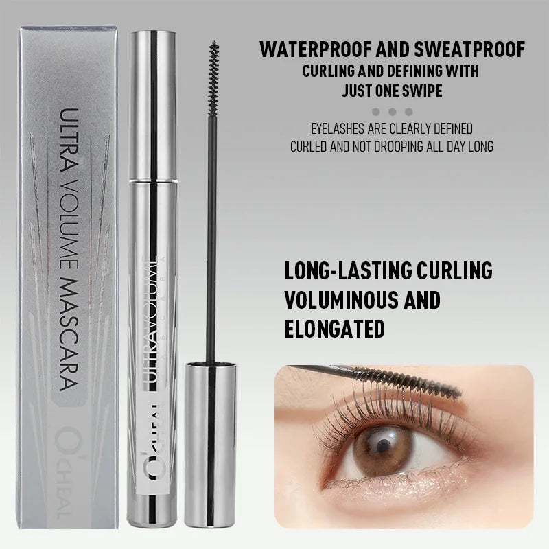 Silver Tube Mascara – Volumizing, Lengthening & Curling Formula, Waterproof & Smudge-Proof with Clump-Free, Flake-Resistant Wear