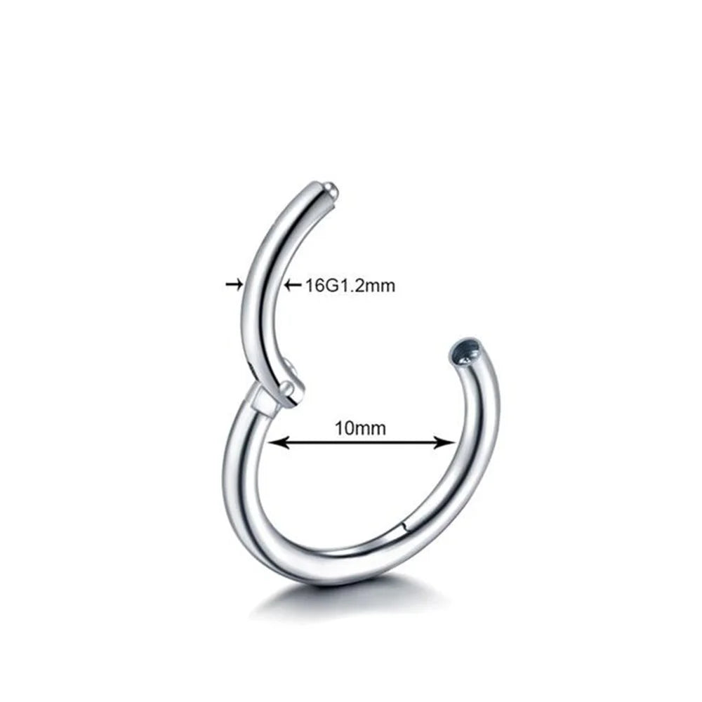 Nose Rings Hoop 6/8/10/12mm Hinged Clicker Segment Nose Rings Stud Ear Cartilage Ring Clips Stainless Steel Seamless Earrings