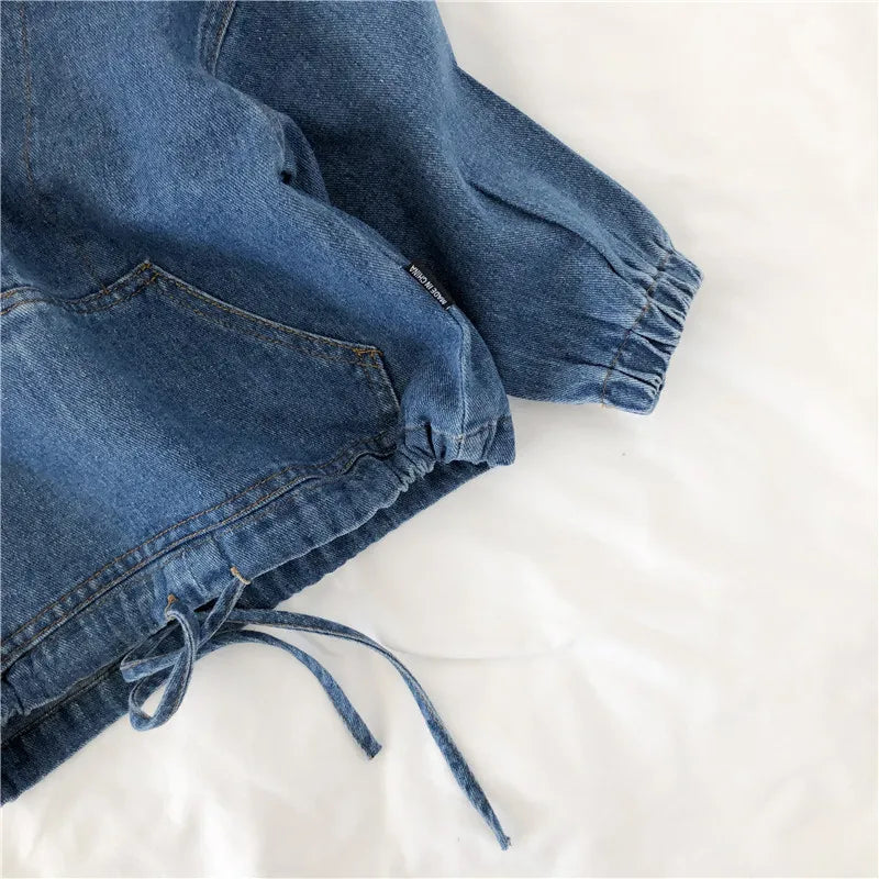 Hoodie for Children Spring Autumn Long Sleeve Blue Denim Hoody Fashion Sweatshirts New Comfortable Loose Girls Boys Tops GY03232