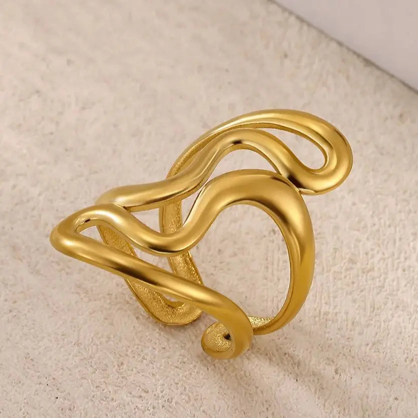 Irregular Geometric Rings for Women Gold Color ‌Stainless Steel Twisted Adjustable Ring Durable Rustproof Trendy Jewelry Gift