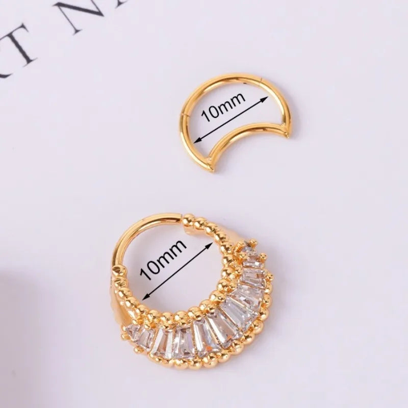 Retro Moon Snake Nose Ring Stainless Steel CZ Hinged Septum Clicker Nose Hoop Rings Daith Tragus Cartilage Piercing Jewelry