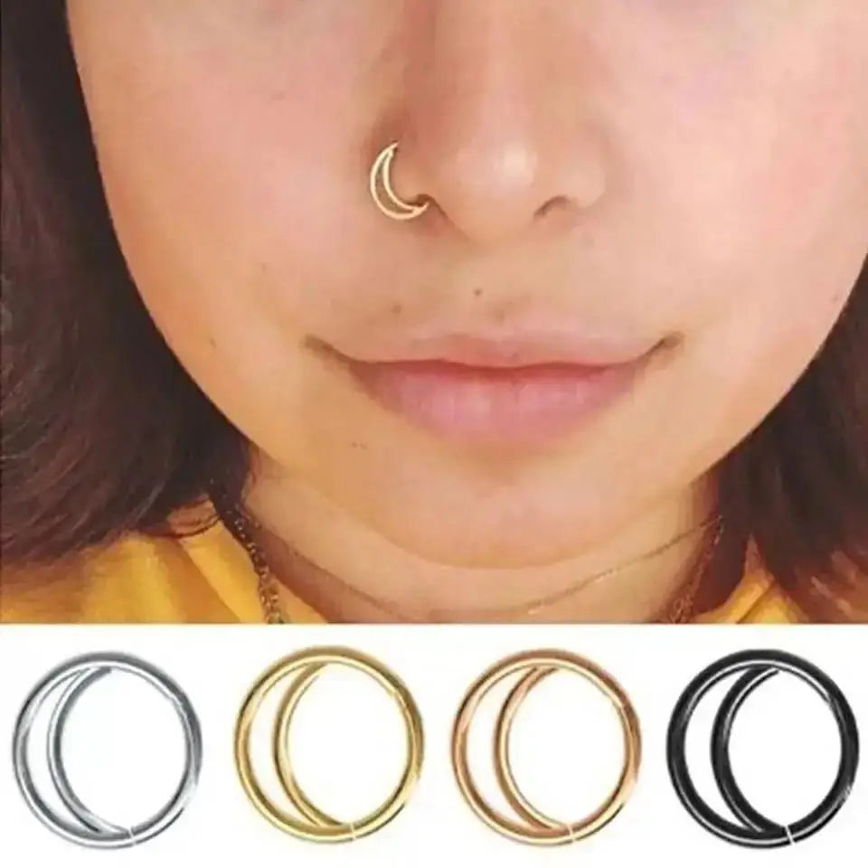 1Pcs Stainless Steel Nose Rings Double Septum Rings Cartilage Hoops Piercing Nariz Open Stacked Hoop Nose Rings for Women Men